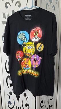 SpongeBob SquarePants Nickelodeon T-Shirt Large Black Cartoon Graphic Tee NWOT